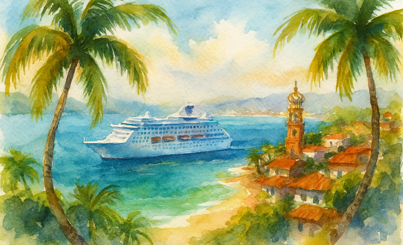 Mexican Riviera Cruise Watercolor Image